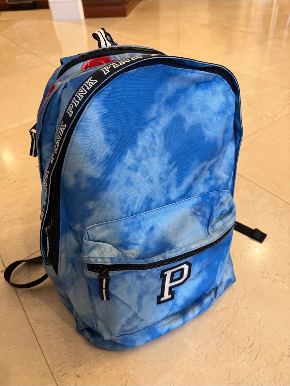 PINK Victoria's Secret Blue Tie-Dye Backpack with 'P' Patch